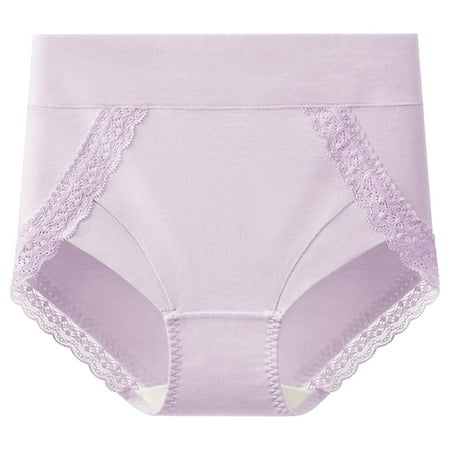 Wdfiry Womens Cotton Briefs Underwear Sexy Solid Color Lace High Waist Tummy Control Briefs Stretchy Hip Lift Full Coverage Panty