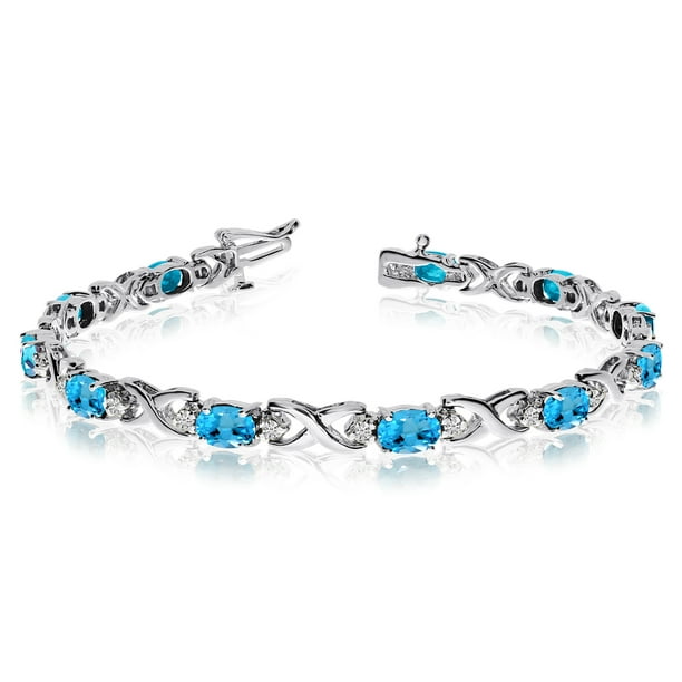 CM - 14k White Gold Natural Blue-Topaz And Diamond Tennis Bracelet