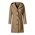 thumbnail image 6 of Women's Wool Blend Coat Mid-Length Lapel Button Down Trench Coat with Hood Pocketed Woolen Hooded Overcoat for Fall Winter Daily Wear(Khaki,M), 6 of 6