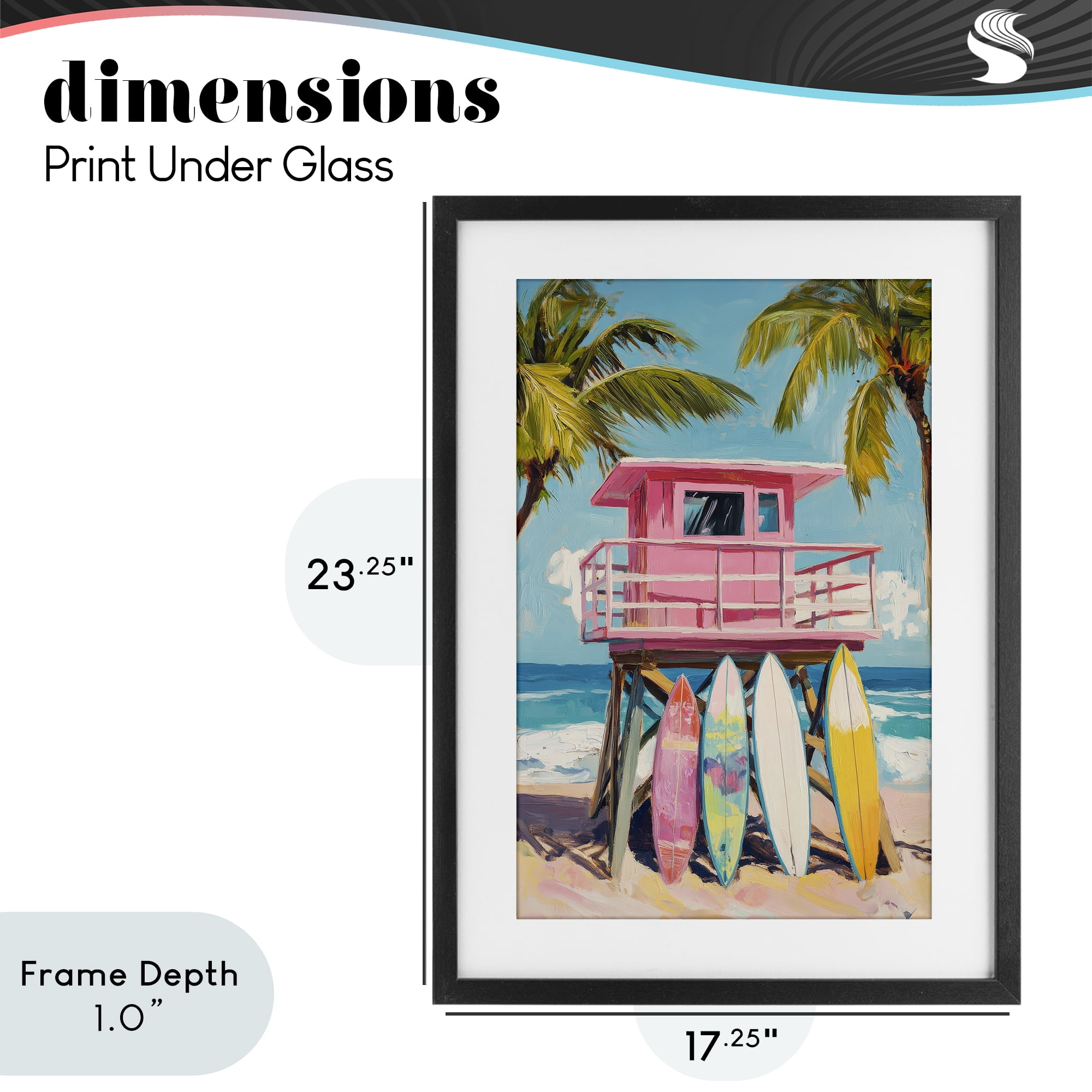 Stupell Industries High Pink Surf Shack Black Framed Print Under Glass, design by Petal Prints Design