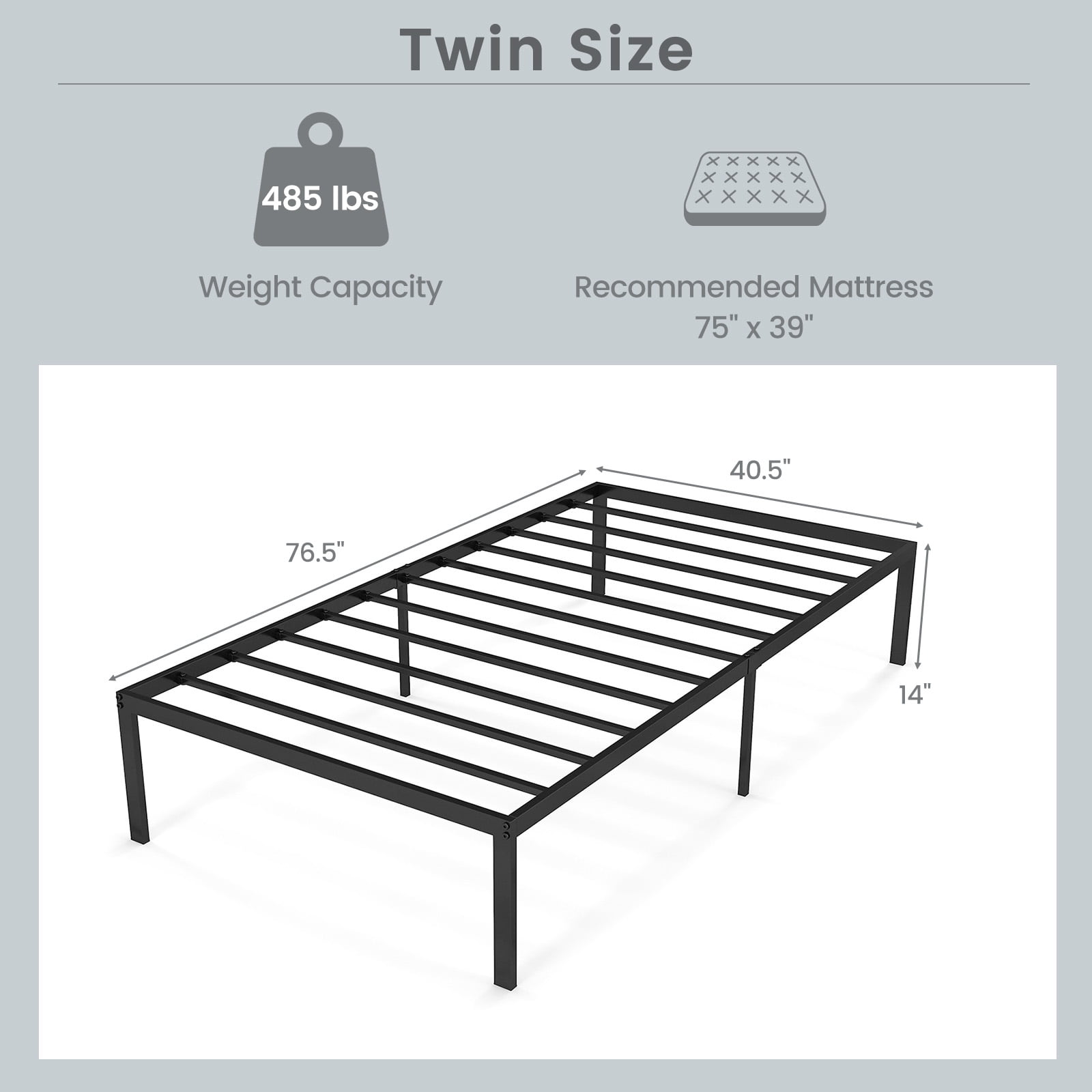 Costway Twin Size Bed Frame 14" Metal Platform Bed Base with Under Bed Storage Space Black