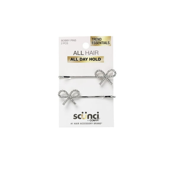 2-PK STN BOW BOBBY PINS SILVER