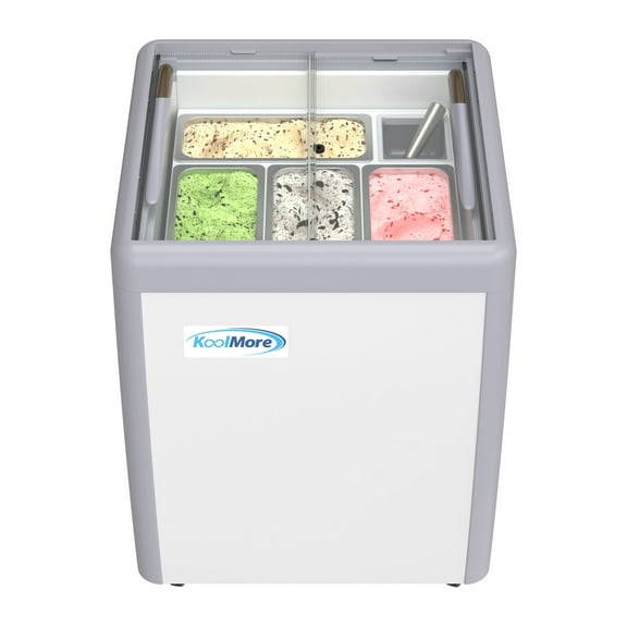 KoolMore KM-GDC-26SD 26 in. 5-Pan Gelato Dipping Cabinet Display Freezer with Sliding Glass Door, 6 cu. ft. ETL Listed