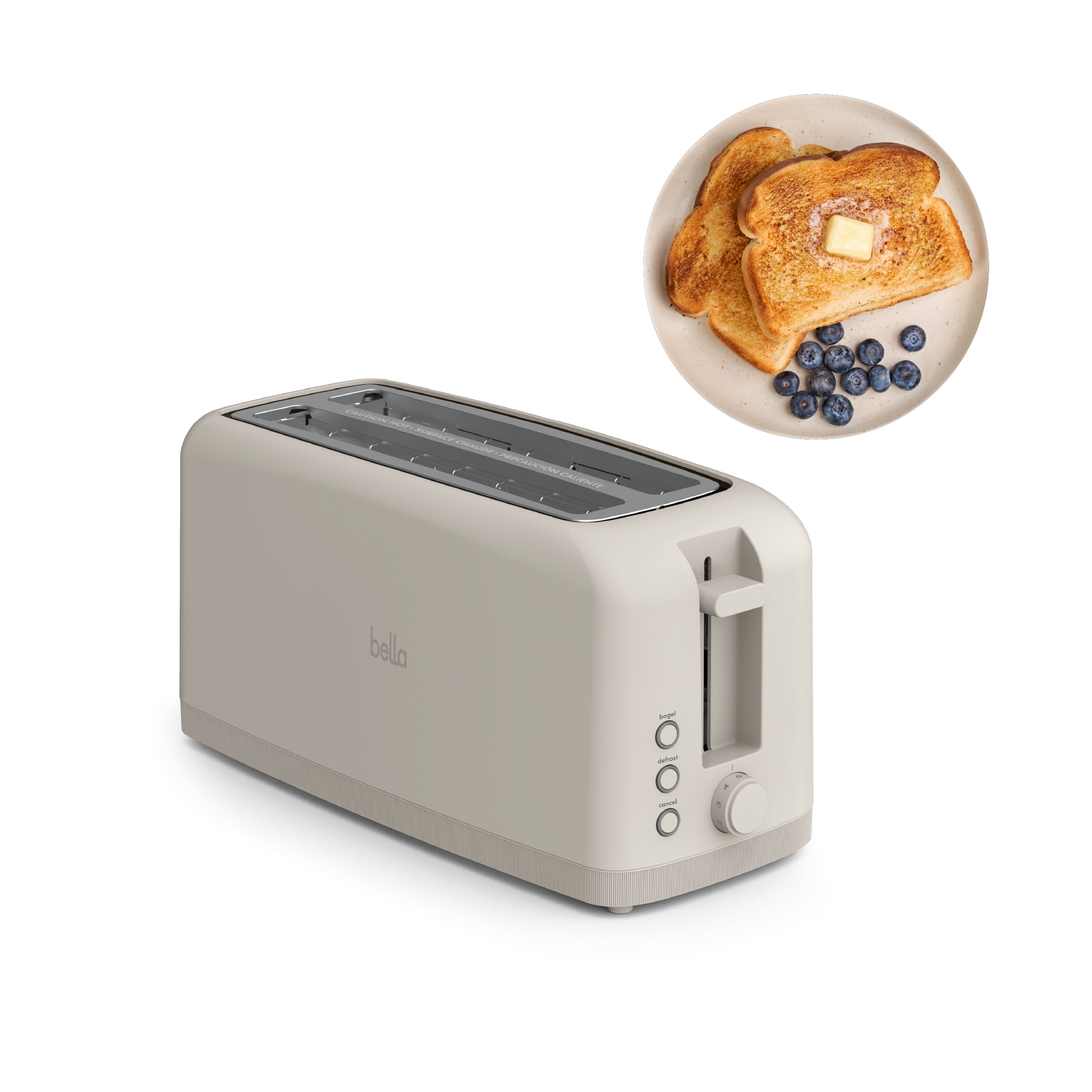 bella 4-Slice Slim Toaster with Extra Long Slot, 6 Setting Shade Control with Reheat & Cancel Buttons, Anti Jam & Auto Shutoff, Oatmilk