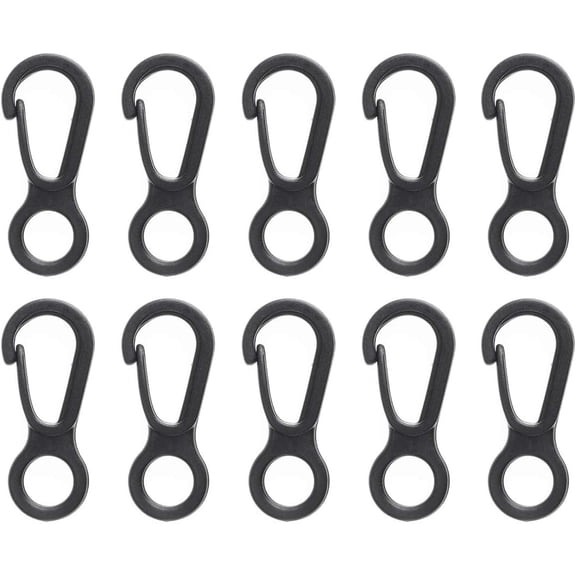 Plastic Spring Hook Carabiner Clips, Small Hanging Hooks for Camping, Hiking & Flag Pole(RL Black 10PCS)