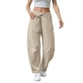 thumbnail image 5 of FUNUONY Womens Wide Leg Barrel Pants Elastic High Waisted Trousers Loose Casual Palazzo Pants with Pockets Cropped Relax Fit Trouser Ankle Pants Sports Pants Curved Wide Leg Pants Sweatpants Beige L, 5 of 9