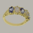 thumbnail image 3 of LBG British Made 9k Yellow Gold Natural Tanzanite & Opal Womens Eternity Ring - 33 size options - Size 11.75, 3 of 6