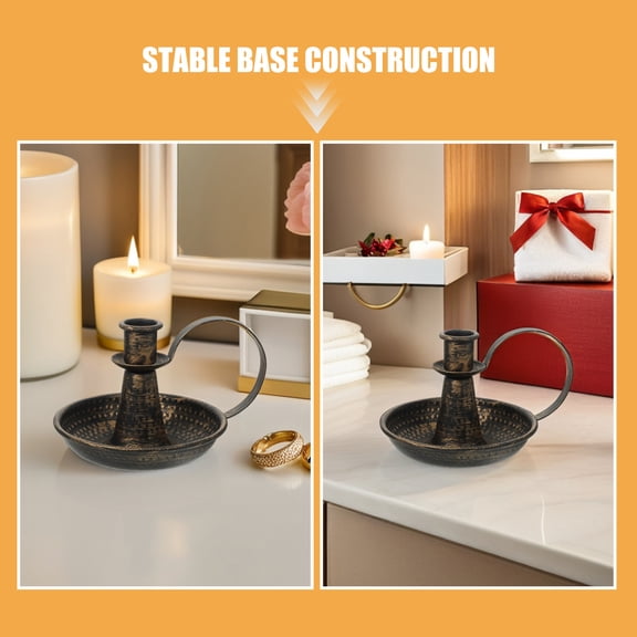HONMEET Metal Taper Candle Holder Vintage Chamberstick Candle Holder with Handle for Table Decor Halloween Christmas Decoration Bronze L