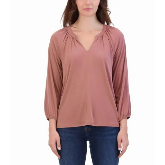 Lucky Brand Women's Size Medium (8-10), 3/4 Sleeve Sandwash Top, Rose Brown