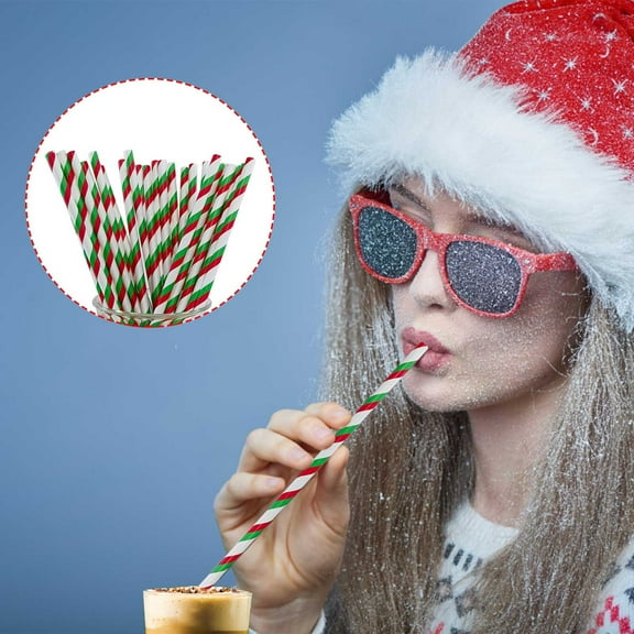 TERGAYEE Straws Red and Green Striped StrawsDisposable Paper Straws Party Supplies