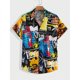 thumbnail image 4 of Camisa hawaiana con patrón irregular para hombre, empalme colorido, estampado 3D, mangas cortas, informal, para vacaciones, con solapa, camisas hawaianas, 4 of 5