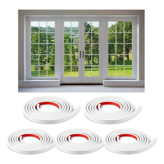 5 Rolls Total Window Grille Inserts Grid Kit Self Adhesive Peel and Stick Trim Simulated DIY Window Decorative White