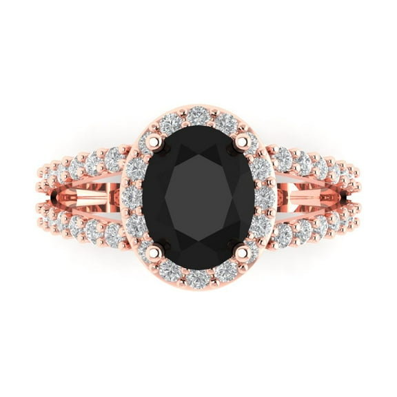 Solitaire with Accents Engagement Ring for Women - 2.6ct Natural Onyx in 18K Rose Gold Promise Ring
