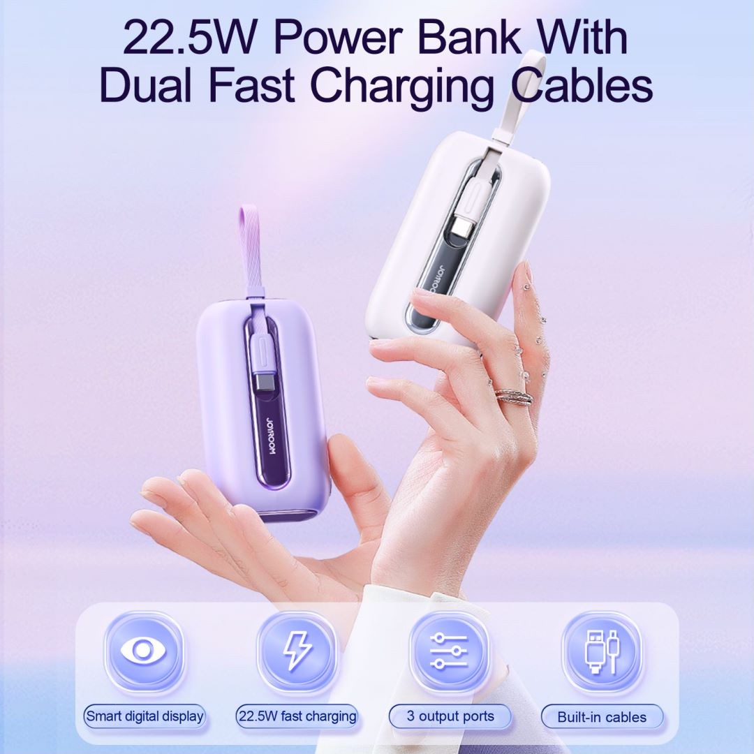 JOYROOM 10000mAh Power Bank with Built-in Cables, 22.5W Fast Charging, Purple photo 3