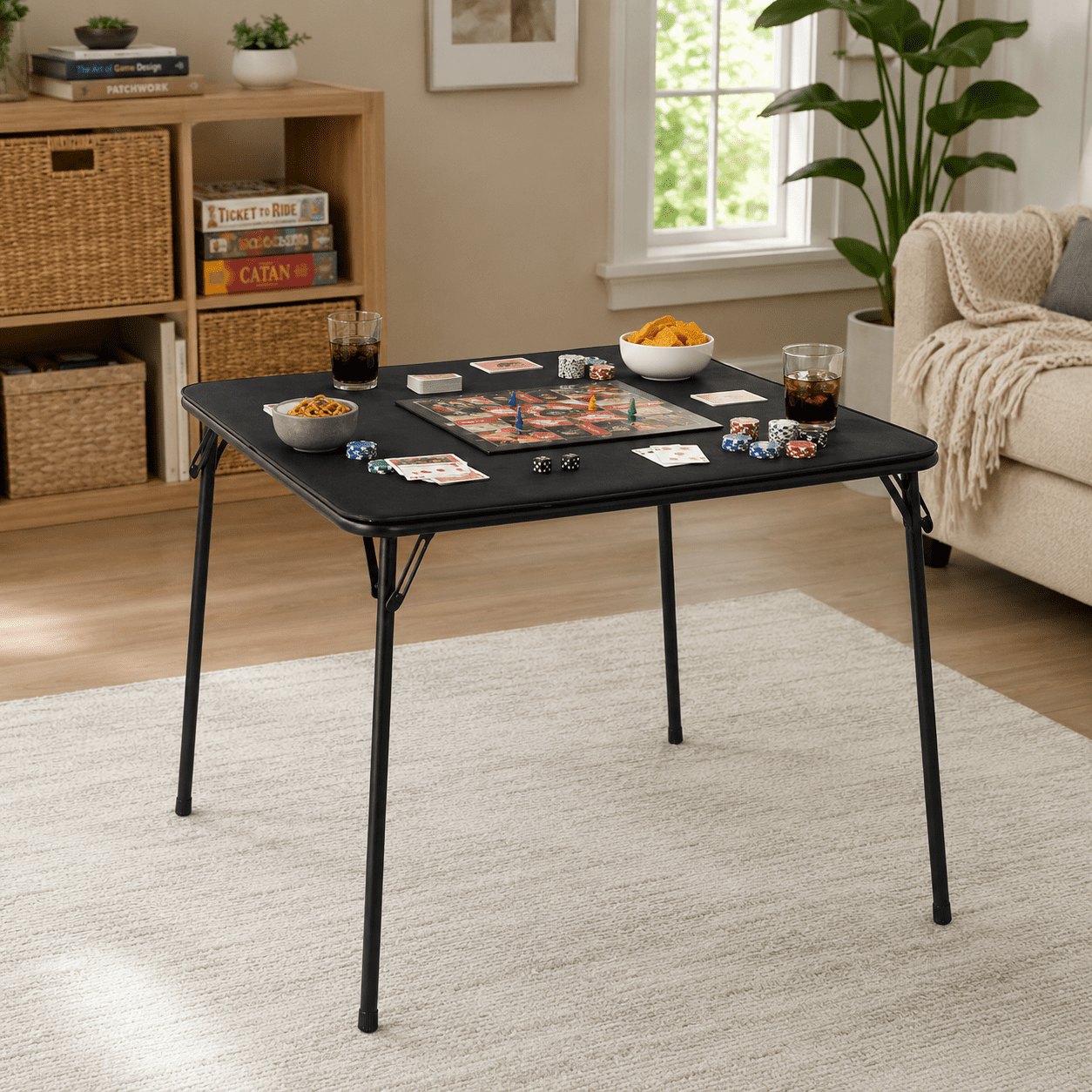 Homy Casa 34" Square Folding Card Table Portable Poker Game Dining Table Black