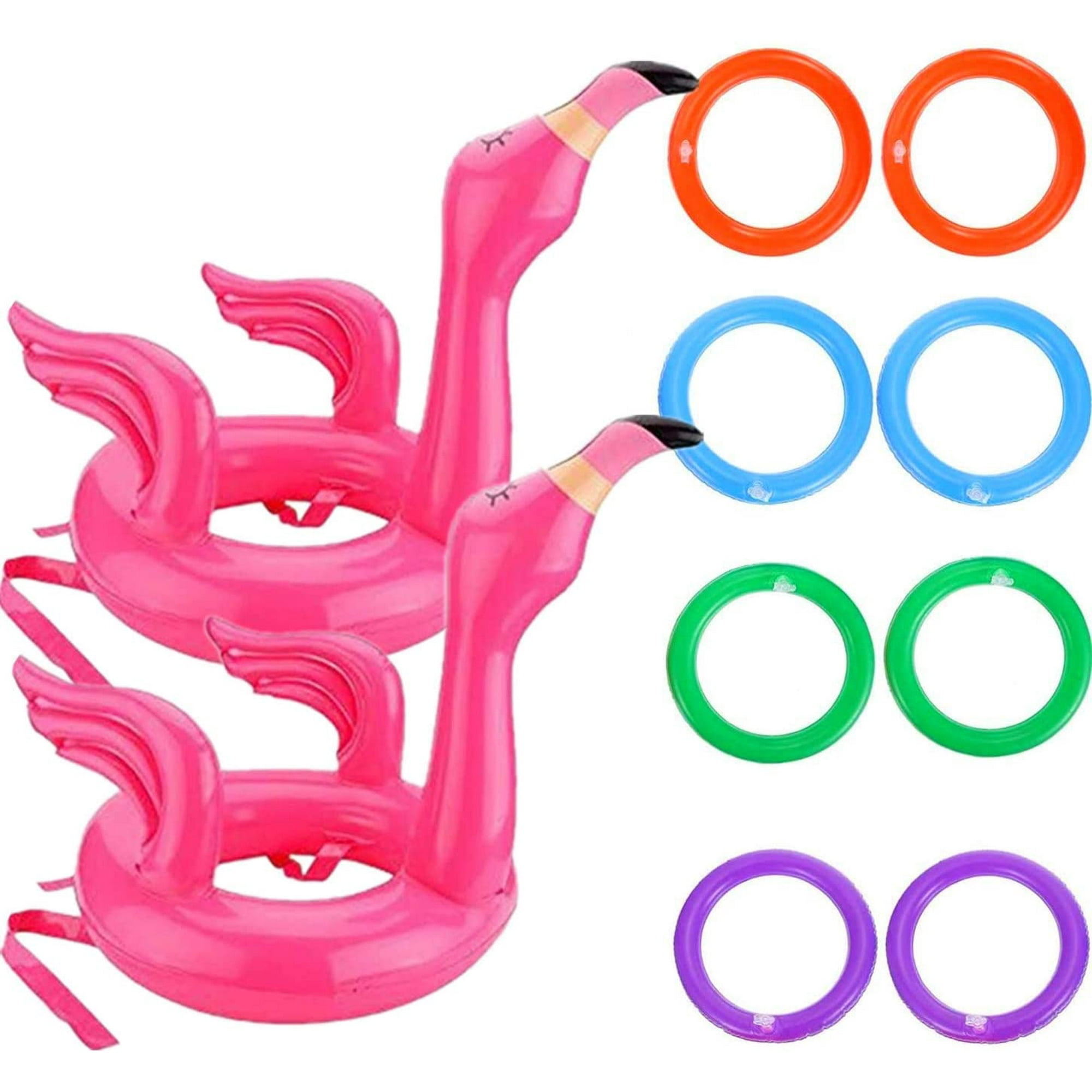 2 Sets Party Toss Game Inflatable Flamingo Hat Ring Toss Game with 8 Rings for Kids Adults Family Hawaii Luau Party Summer Pool Party Decor Swimming ...