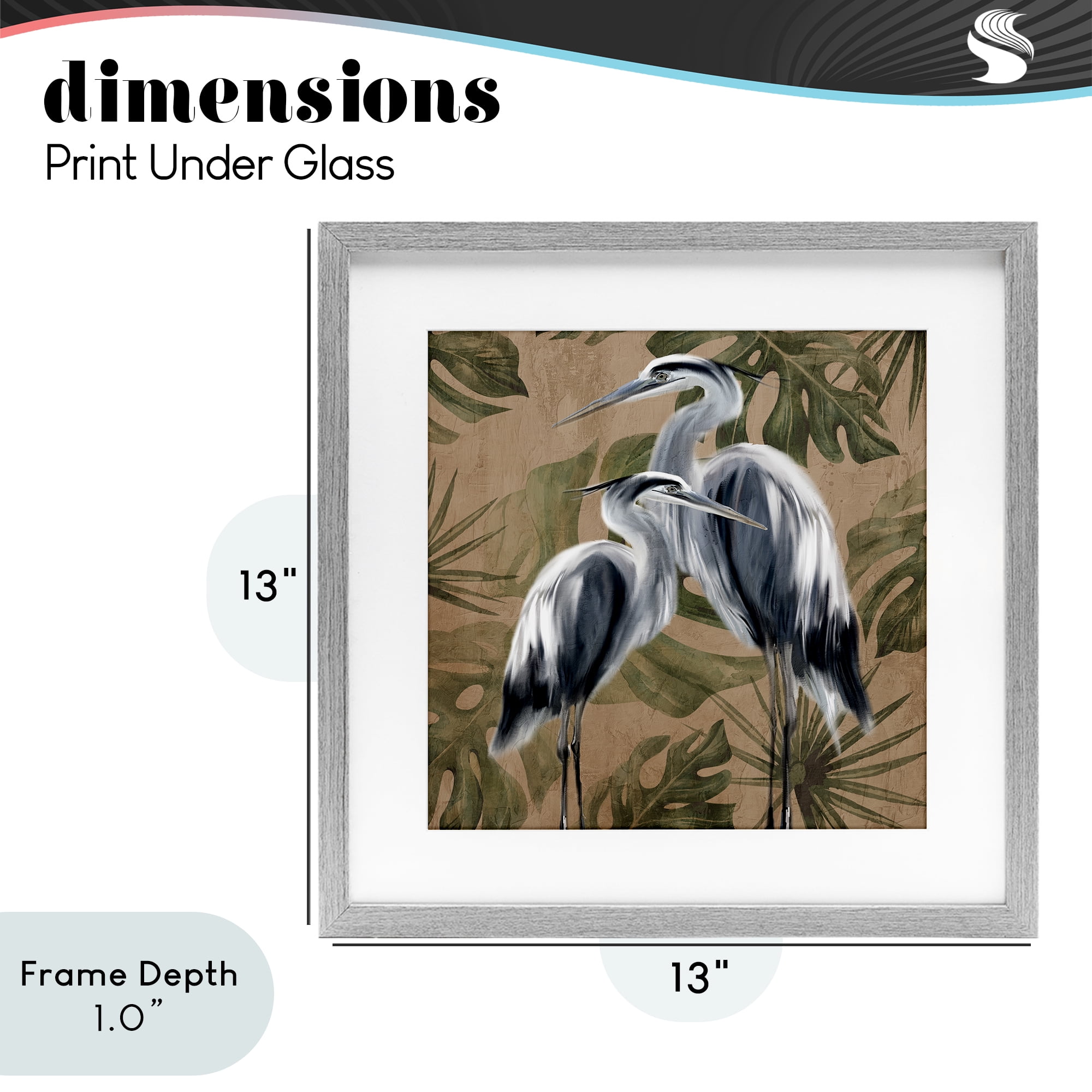 Stupell Industries Two Herons over Tropical Leaves Gray Framed Print Under Glass, design by Kim Allen