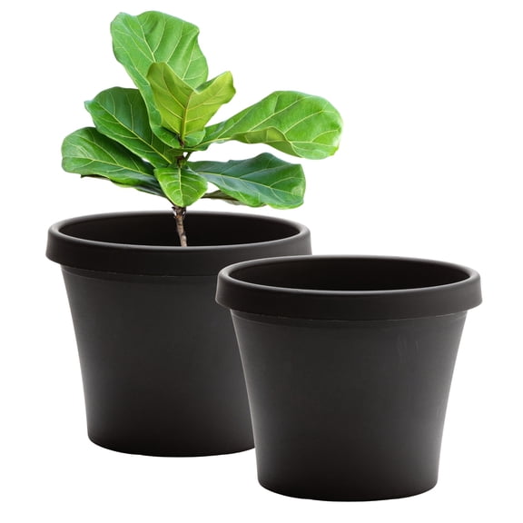 Bloem Terra 16" Round Plastic Planter with Drainage Holes - Indoor/Outdoor, 8 Gallon Capacity, Lightweight Garden Pot, Black 2-Pack