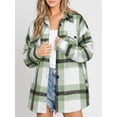 thumbnail image 4 of Women'S Flannel Plaid Shacket Fall Outfits Long Sleeve Button Down Shirts Jacket Coats with Side Pockets Green M, 4 of 8