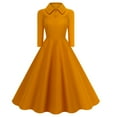 thumbnail image 2 of Miqool Women's 1950s Vintage Tea Party Cocktail Dresses 3/4 Sleeve Lapel A-Line Swing Midi Dress Prom Formal Dresses Work Church Dress, 2 of 9