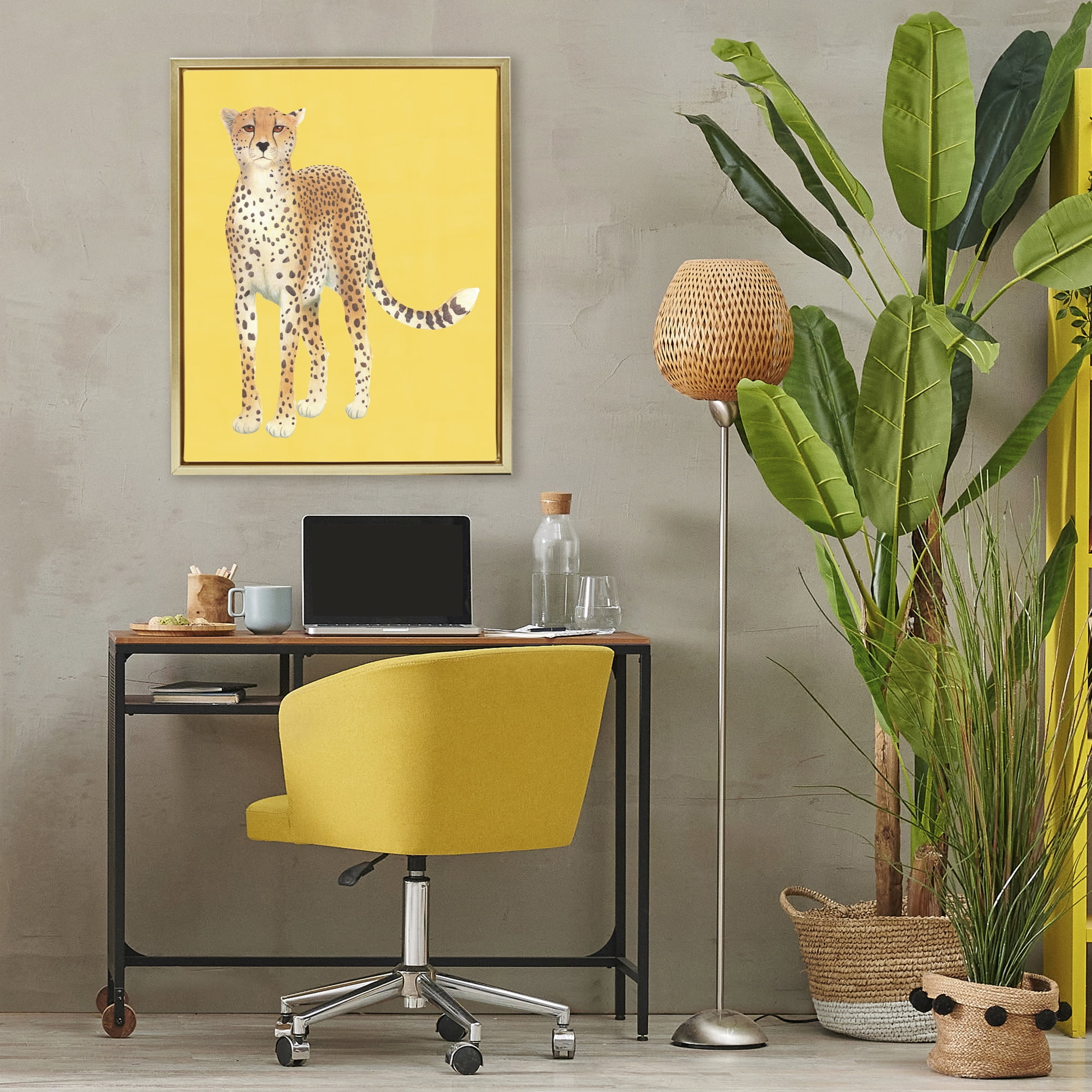 Stupell Industries Exotic Cheetah over Yellow Gold Framed Floater Canvas Wall Art, design by Karolina Sato