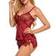 thumbnail image 2 of Conjunto de ropa de dormir de 2 piezas para mujer, sexy, con cuello en V, espalda descubierta, pantalones cortos, ropa de dormir, rojo, L sidaley XX000230-11, 2 of 7