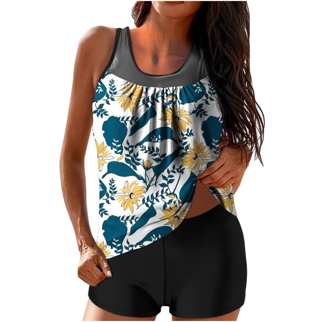 Bikinis Sets for Women Conservative Print Strappy Back Set Two Piece Swimsuits Swimdress
