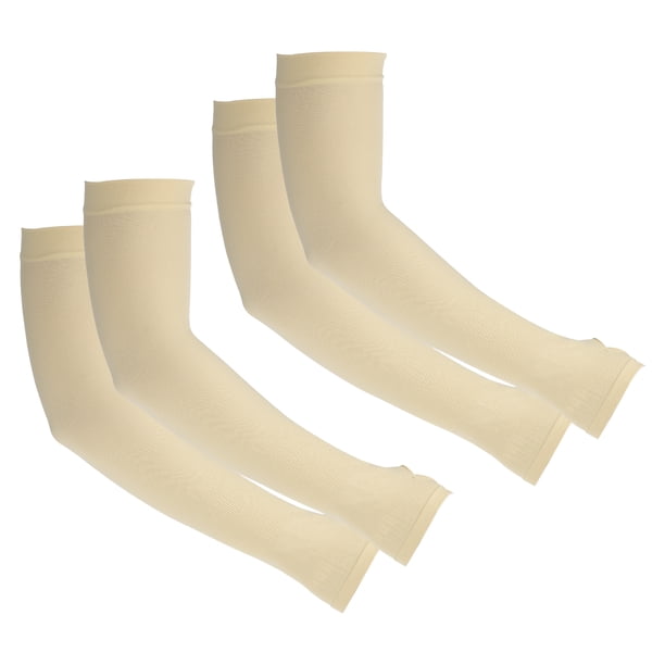 Uxcell 2 Pairs Arm Sleeves, Sun Protection Arm Sleeve Shade Cooling Arm Sleeves with Thumb Hole for Sports Hiking, Beige