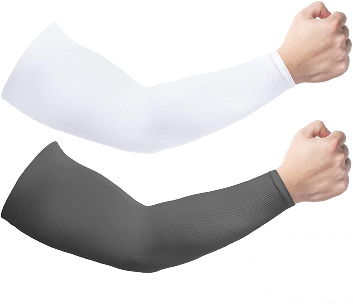 2 pairs Cooling Arm Sleeves Cover UV Sun Protection Basketball Sport White&Black 