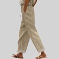 thumbnail image 2 of Wensltd Women Summer Pants Wide Leg Drawstring Casual Linen Trousers Elastic Waist Pockets, 2 of 7