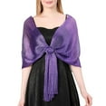 thumbnail image 2 of Previn Women's Metallic Wedding Shawls & Wraps Solid Scarf Sheer Soft Elegant Formal Fringe Silver Cardigan Purple One Size, 2 of 4