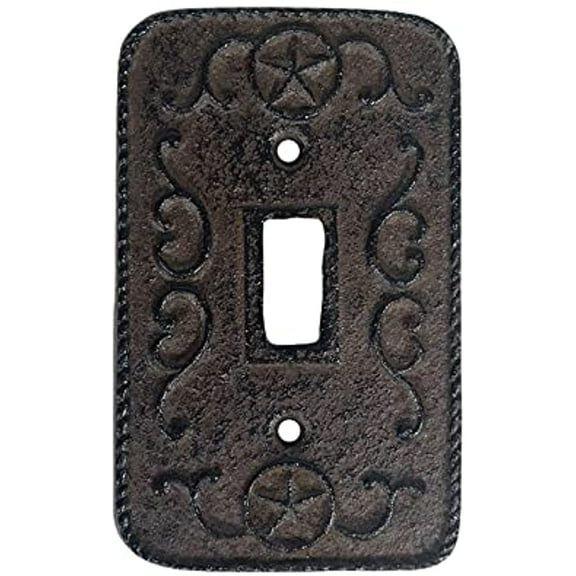 Urbalabs Western Floral Star Horseshoe Cast Iron Rustic Decorative Light Switch Outlet Wall Plate Covers Rustic Light Switch Covers Single Double 2 Gang Switch Plates (Star Single Switch)