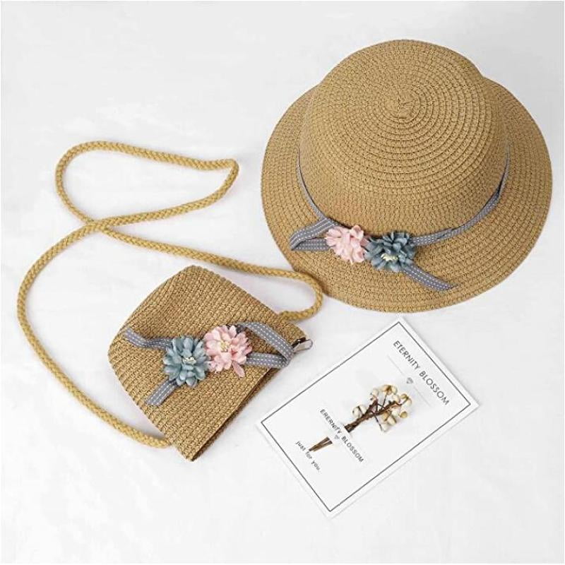 Straw Hat And Small Bag Set Girls 