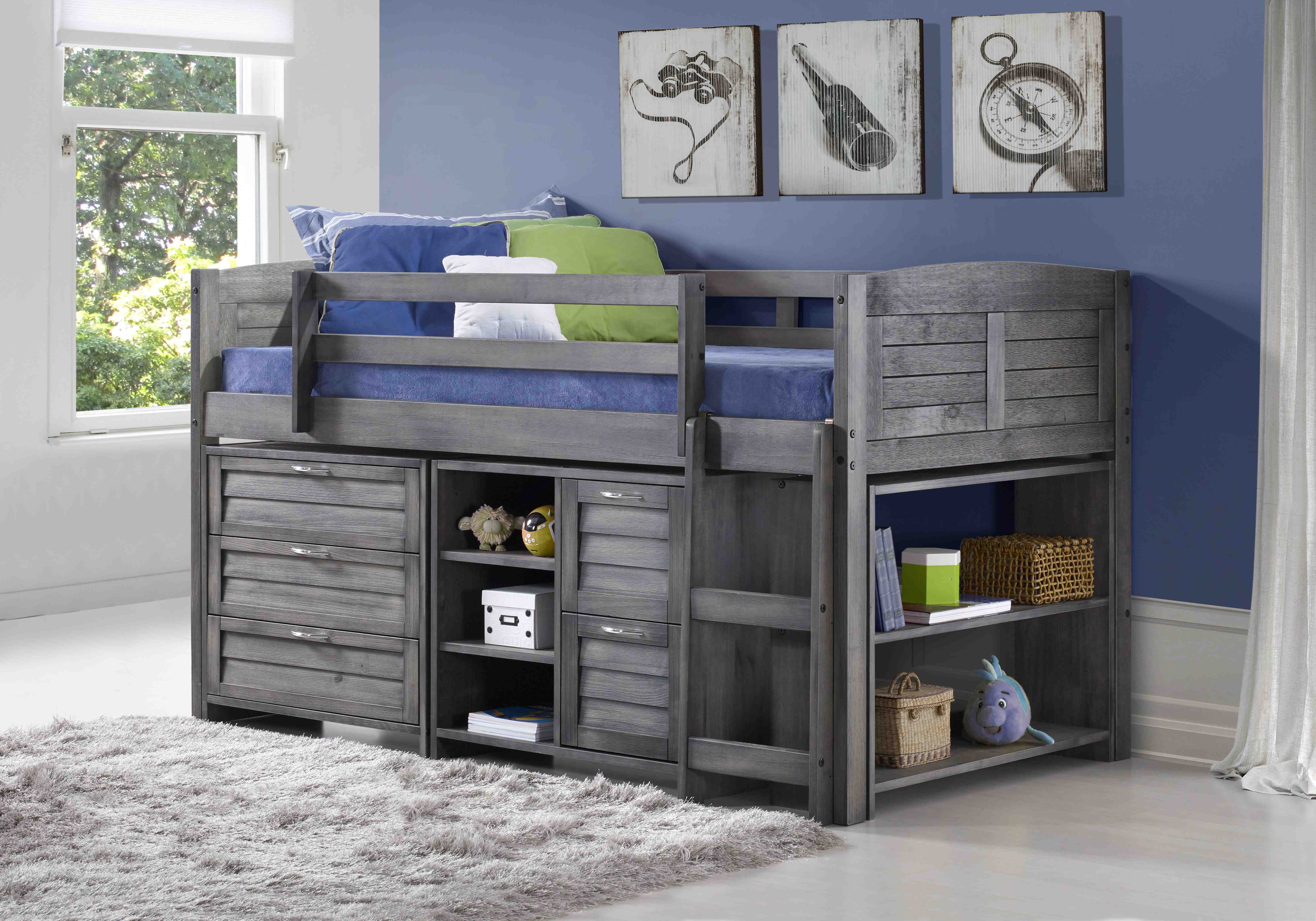 Os Home And Office Louvered Design Twin Loft Bed With Built In