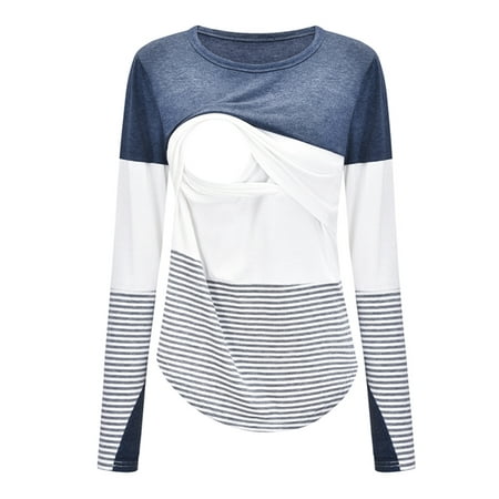 

Julycc Pregnant Womens Breastfeeding Tops Maternity Pregnancy Nursing Casual Striped Blouse Tee