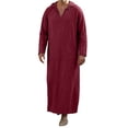 thumbnail image 2 of Mens Kaftan Thobe Long Sleeve Loose Casual V Neck Hooded Linen Robe Long Gown with Pockets Arabic Robe, 2 of 6