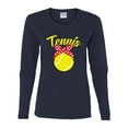 thumbnail image 2 of Wild Bobby, Tennis Mom Cute Bow Ribbon Tennis Ball, Mother's Day, Women Graphic Long Sleeve T-Shirt, Navy, Small, 2 of 3