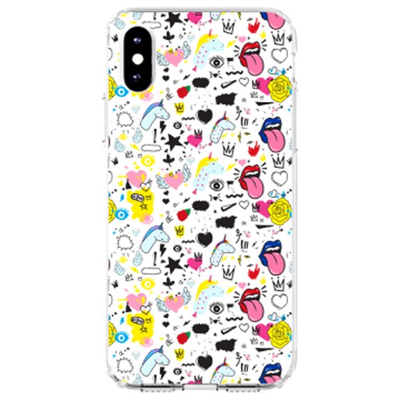 DistinctInk Clear Shockproof Hybrid Case for iPhone XS Max (6.5" Screen) - TPU Bumper, Acrylic Back, Tempered Glass Screen Protector - Girl Power - Unicorn Crowns Loud Mouth