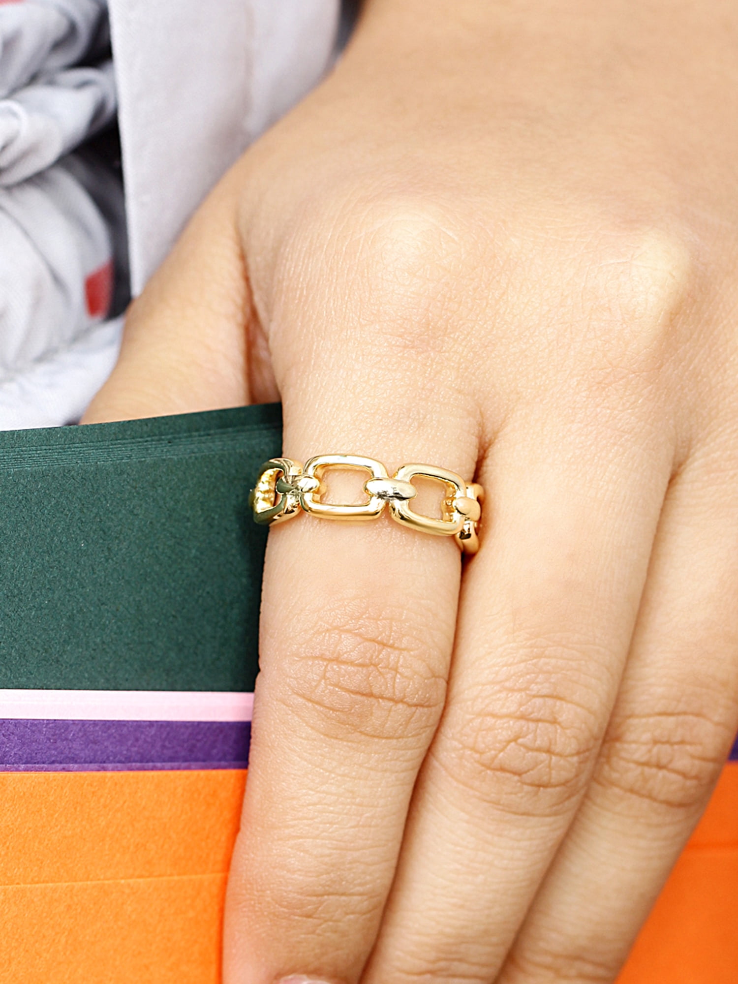 JewelersClub 14K Gold over Silver Link Friendship Ring for Women | Dainty 14K Gold over Silver Promise Ring For Women | Silver Hand-Crafted Link Ring For Women