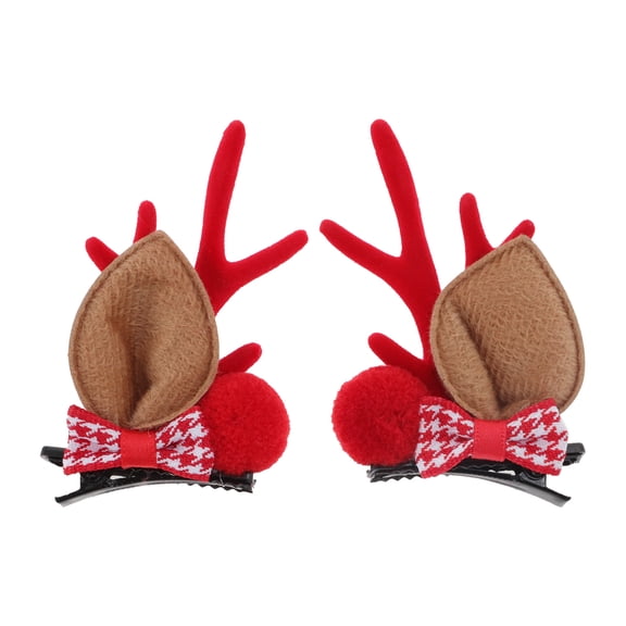 Unique Bargains Christmas Hair Clips Antlers Bow Tie for Christmas 3.15"x1.77" Red 1 Pair