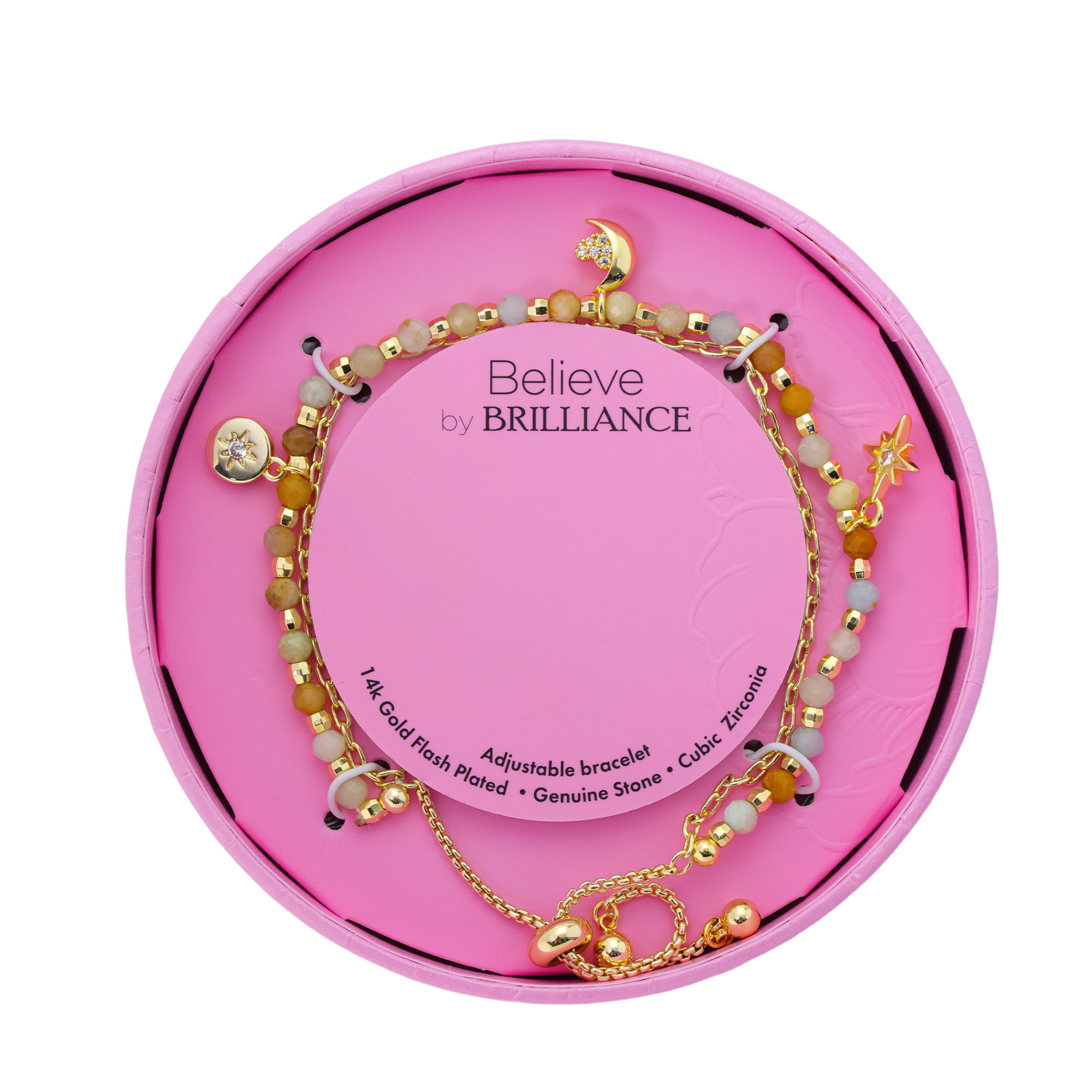 Believe by Brilliance Women's 14Kt Gold Flash Plated Amazonite Beaded Charm Adjustable Bolo Bracelet