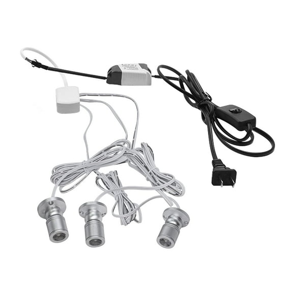 FSLiving 1W LED Mini Spotlight 360°Rotated Plug in Button Cable Silver Lampbody Warm White Light(3000K) for Accent Lighting Cartoon Jewelry Showcase Cabinet Lego Model - 1 Set with 3 Spotlights