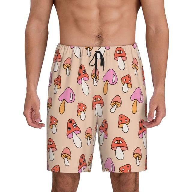 Fotbe 70s Mushroom Pantalones Cortos de Pijama para Hombre, Ropa de Dormir, Pantalones de Pijama Cortos para Hombre-Medium