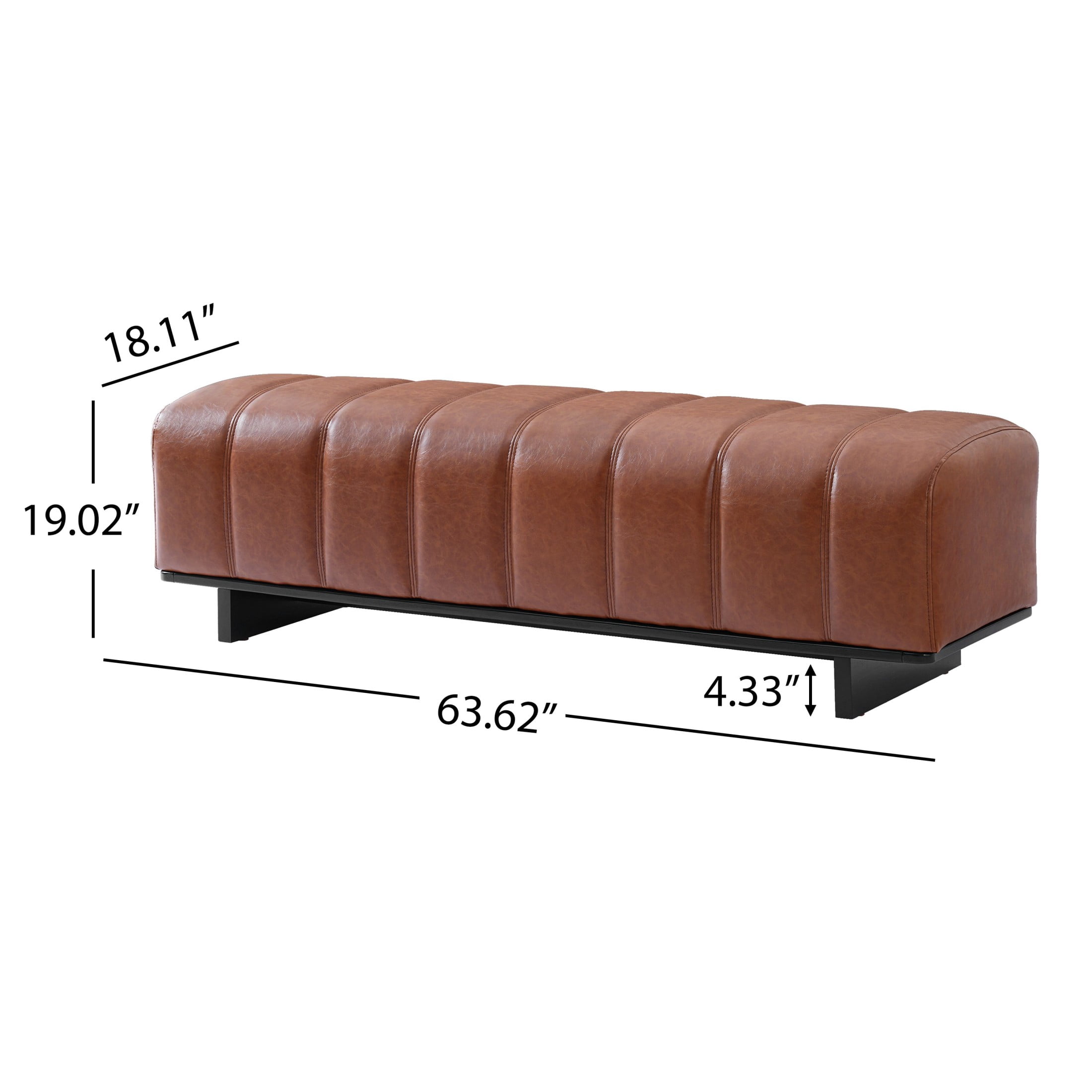 Christopher Knight Home 63.6" Modern PU Leather Dining Bench with Rubberwood Legs, Brown