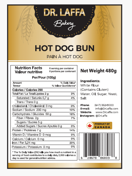 Dr. Laffa Bakery Bun Hotdog 6pk
