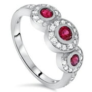 1ct Ruby & Diamond Three Stone Ring 14K White Gold