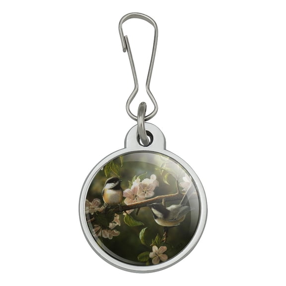 Chickadees Songbirds Spring Blossoms Jacket Handbag Purse Luggage Backpack Zipper Pull Charm