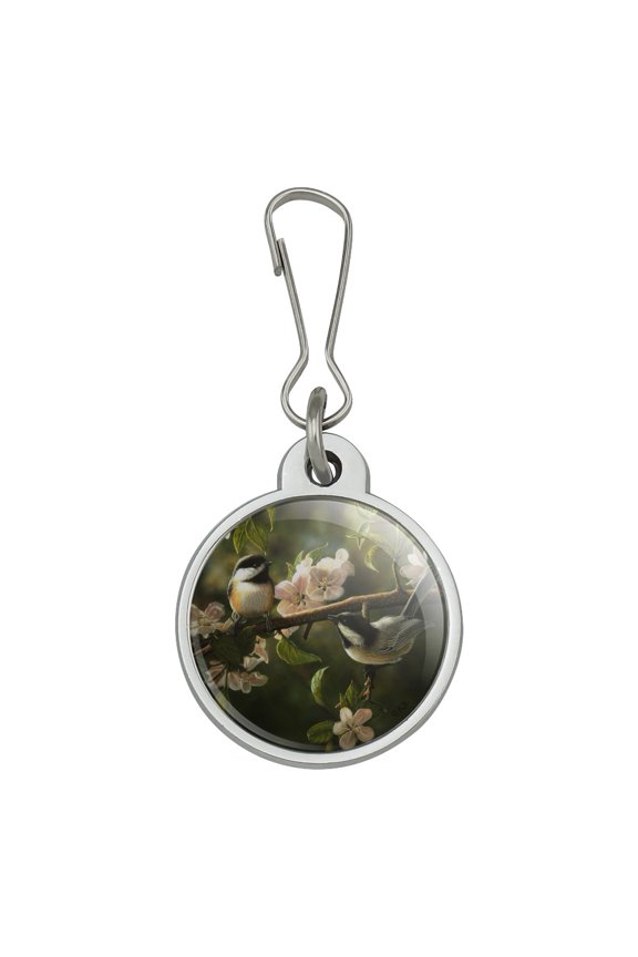 Chickadees Songbirds Spring Blossoms Jacket Handbag Purse Luggage Backpack Zipper Pull Charm