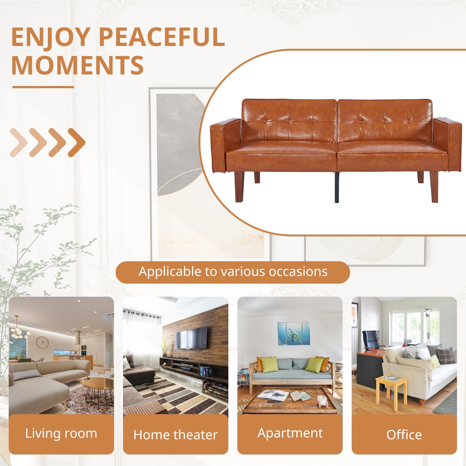 Loveseat Sofa, 68" Faux leather Futon Sofa Bed, Upholstered Convertible Sofa with Reclining Backrest