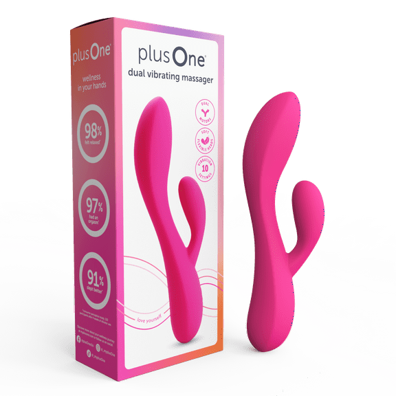 plusOne Dual Rabbit Vibrator, High-quality Silicone, Pink